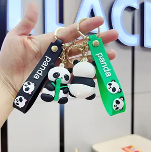 Promocional Chaveiro Verde Bambu Panda Pvc Keychain Personalizado 3D Bonito Panda Silicagel Macio Keychain Para Crianças Presentes Saco Pingente