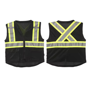 Wholesale ANSI Class 2 Back Cross Safety Vest Fabric <strong>Hi</strong> <strong>Viz</strong> Security Vest Mesh Black Tool Vest with logo for the Night - Product Image 3