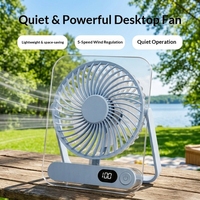 Ventilateur de bureau en plastique rechargeable en gros, batterie 1200 mAh, rotation à 360°, contrôle de vitesse progressif, alimentation USB, hauteur réglable