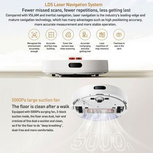 หุ่นยนต์ดูดฝุ่นถูพื้น Mijia รุ่นดั้งเดิม 3C Enhanced Edition C103 แรงดูด 5000Pa ระบบนำทางด้วยเลเซอร์ LDS ระยะเวลาทำงาน 120 นาที หุ่นยนต์กวาดและถูพื้น 2-in-1 - Product Image 3