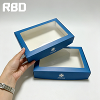 Boîte en papier bleue personnalisée en gros avec fenêtre transparente en PVC, boîte cadeau alimentaire pliable pour l'emballage de biscuits, pâtisseries et produits de boulangerie