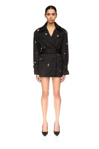 A11533 Veste de soirée <span class=keywords><strong>noire</strong></span> pour <span class=keywords><strong>femme</strong></span>, longue, sans manches, style trench-coat sexy, col rabattu, <span class=keywords><strong>ceinture</strong></span> brodée de cristaux et de diamants - Product Image 2
