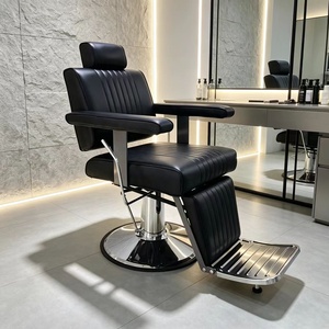 Sillón de Barbería Profesional Reclinable de Acero, Bomba Hidráulica de Alta Resistencia, Reposapiés Doble, Cuero PU Ecológico - Product Image 1