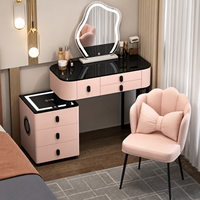 Table de toilette contemporaine multifonctionnelle avec système audio Bluetooth, éclairage, en bois massif écologique, rangement durable pour usage domestique