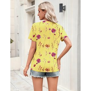 Camiseta de Manga Corta con Cuello en V y Estampado Floral para Mujer, Blusa Informal para Uso Diario, Top Transpirable de Poliéster - Product Image 6