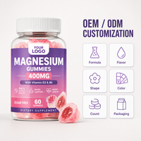Gummies de magnésium en vrac 400mg avec D3 et B6, sans sucre, formule personnalisée, flacon de 60 pièces