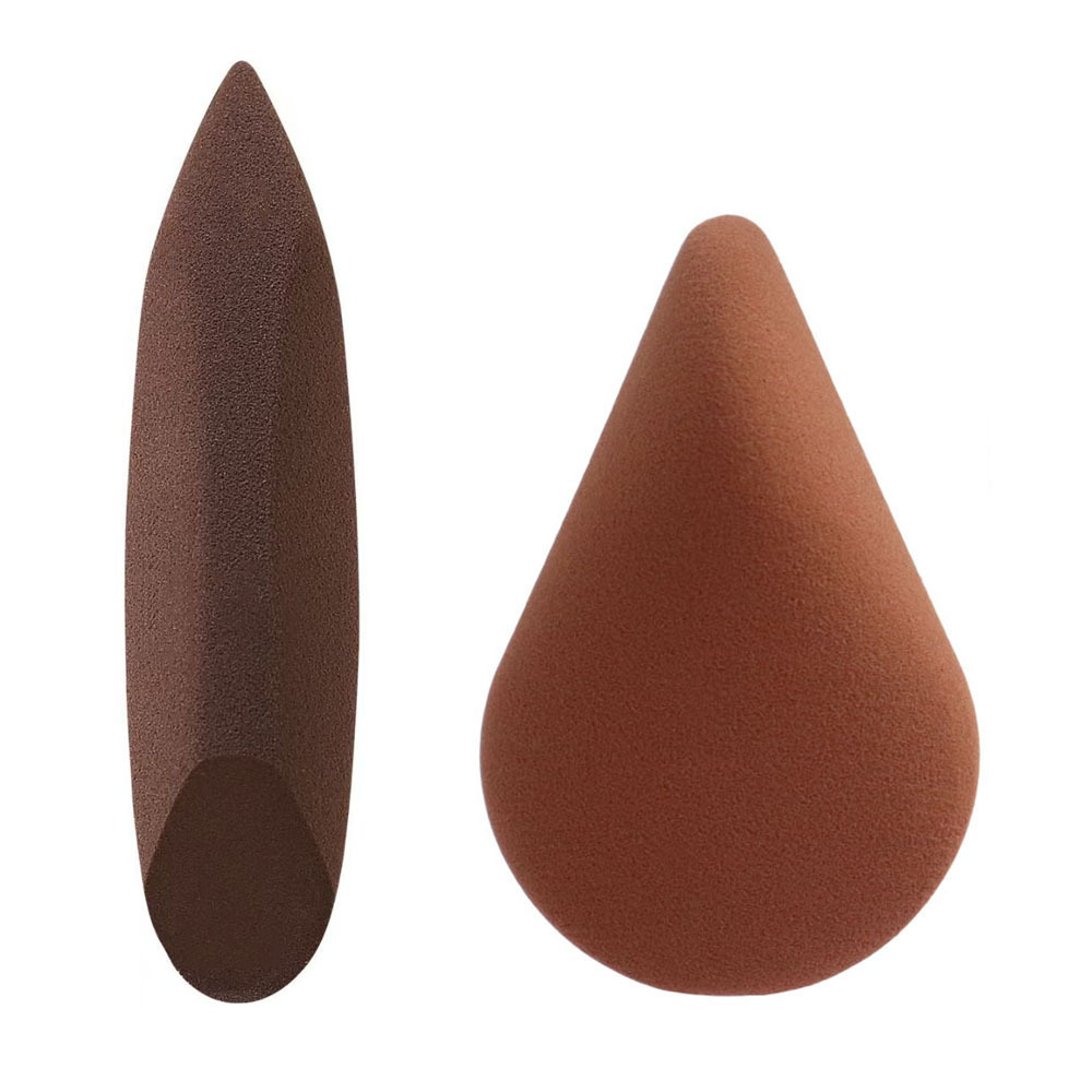 Éponge à maquillage Shenbi, café, double embout en forme d'éventail - Lot de 2
