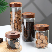 Nouveaux produits en gros 500ml 16oz bocaux de stockage en verre à épices sous vide transparent avec couvercles en bois et vanne d'évacuation d'air