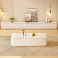 Meuble TV Minimaliste Moderne Haut de Gamme Style Crème avec Table Basse en Dalle de Roche – Combinaison de Meubles de Salon
