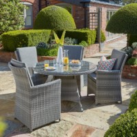 Chaises de salle à manger en rotin d'extérieur avec table ronde, mobilier de jardin en osier, grand fauteuil avec table, résistant aux UV, ensemble de salle à manger pour la cour