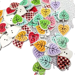 DIY leaf button mixed color painted wood 100 - pack