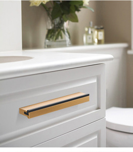 French-Style T-Shaped Concealed Door Handle Aluminum Alloy Gold+<b>Black</b> 96mm 128mm Easy Installation for Kitchen Living Room Hotel - Product Image 6