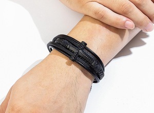 New 18k Gold Cross Charm Bracelets Jewelry Fashion High Quality Multi-layer <strong>Leather</strong> Bracelet Men - Product Image 6