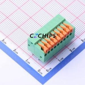 JL141R-25409GA1 Spring Terminal Block Bent Lead Through Hole,P=2.54mm Connector 1x9P 2.54mm Green Right Angle Insert - Product Image 1