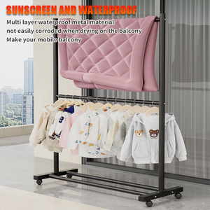 Double Layer Floor Standing Clothes <b>Rack</b> Steel Metal <b>Drying</b> <b>Rack</b> For Bedroom Home Balcony Clothing Organizer 100x120x150 - Product Image 2