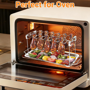 Soporte de Acero Inoxidable con 14 Ranuras para Piernas de <span class=keywords><strong>Pollo</strong></span>, Asador de Muslos de <span class=keywords><strong>Pollo</strong></span> para Parrilla con Bandeja Recolectora de Grasa - Product Image 5