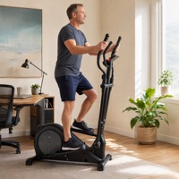 Elliptique à transmission par courroie avec volant d'inertie de 4,5 kg, écran LCD, moniteur de fréquence cardiaque, compteur manuel de calories et de distance, pour fitness à domicile