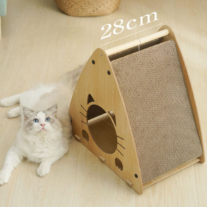 Cuccia per <span class=keywords><strong>Gatti</strong></span> in Legno a Forma di Triangolo Personalizzata, Doppio Uso, con Tiragraffi in Cartone Ondulato per <span class=keywords><strong>Gatti</strong></span> <span class=keywords><strong>e</strong></span> <span class=keywords><strong>Gattini</strong></span> da Interno - Product Image 3