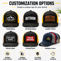 Gorra Trucker de Moda con Malla y Costuras en Contraste Negro y Amarillo, de Perfil Alto y Estructurada, con Logotipo Personalizado, Promocional