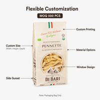 Sachet d'emballage alimentaire personnalisé imprimé et recyclable pour pâtes, nouilles et spaghetti, à fond plat, avec fenêtre