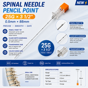 Aguja Espinal Estéril Médica con Punta de Lápiz 25G x 88mm para Procedimientos <span class=keywords><strong>Epidurales</strong></span> y Espinales - Product Image 4