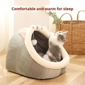 Cama para Mascotas de Alta Calidad en Forma de Conejo, Semicerrada, Cómoda, Calmante, Anti-Ansiedad, Linda Cueva para Gatos - Product Image 1
