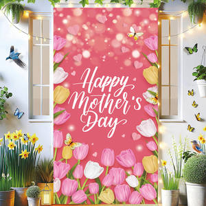 لافتة باب من قماش حرير الحليب المرن والناعم، مقاس 6.5×2.95 قدم، 100% بوليستر، زينة معلقة خاصة ليوم الأم للشرفة، ديكور للعطلات والحفلات - Product Image 1