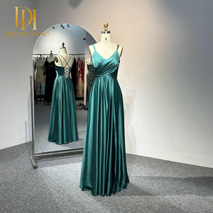 Nuevo <span class=keywords><strong>vestido</strong></span> de noche de satén brillante verde Jade encaje con cuello en V pecho plisado <span class=keywords><strong>para</strong></span> fiestas de boda <span class=keywords><strong>Vestido</strong></span> de damas de honor comercio exterior - Product Image 1