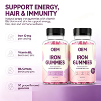 Gummies de fer OEM avec vitamine B6, biotine et zinc, 10 mg de fer, 90 gummies, saveur raisin naturel, complément alimentaire