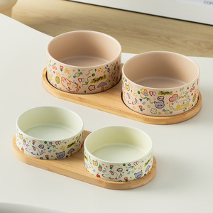 Bol en céramique pour animaux de compagnie avec design anti-chute et anti-salissure, motif graffiti mignon - Product Image 6