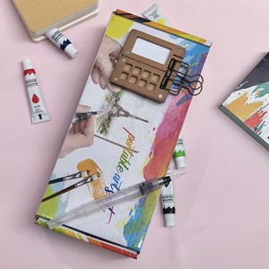 Ensemble de peinture à <span class=keywords><strong>l</strong></span>'aquarelle miniature portable fait main à 8 compartiments, boîte de palette en bois avec stylo à eau, jeu de dessin amusant <span class=keywords><strong>pour</strong></span> enfants - Product Image 6