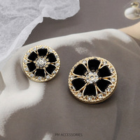 Kancing Logam Berlapis Rhinestone Motif Bunga dengan Pita Berumbai dan Hiasan Rhinestone Emas