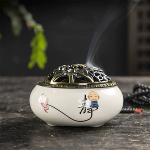 Brûleur d'encens en céramique moderne et simple, grand modèle classique en bois de santal, four à craquelure de glace transformé en décoration d'intérieur - Product Image 2