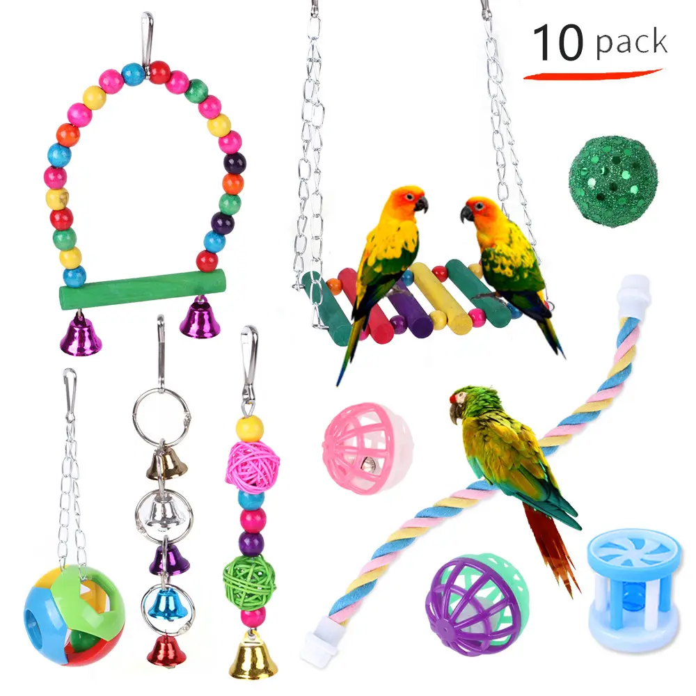 2023 Amazon Hot Sell Bird Toys Brinquedos Pendurados Corda 10 Packs Bungee Bird Toy Parrot Acessórios