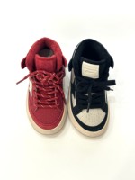 Baskets montantes vintage pour enfants, style rétro avec empiècements en cuir, fermeture à lacets, semelle en caoutchouc antidérapante, chaussures décontractées pour la marche quotidienne des enfants