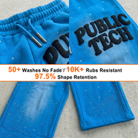Pantalones Deportivos Personalizados de Alta Calidad con Logotipo de Pedrería, Estilo Urbano, Tejido Francés, Estampado 3D en Relieve, Corte Recto