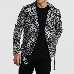 Giacca da lavoro di alta qualità giacca di pelle leopardata con cerniera stile moto giacca da uomo alla moda giacche di pelle moto - Product Image 1