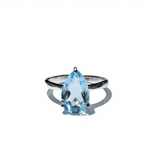 Elegante Anillo de Topacio Azul en Forma de Pera, Anillo Solitario de Plata 925 con Gota de Lágrima, Joyería de Boda de Alta Calidad para Mujer - Product Image 1