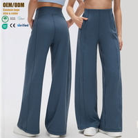 Pantalon de sport décontracté pour femme, taille haute, jambe large, respirant, infroissable, fluide, coupe droite, avec poches, couleur unie