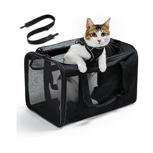 बड़ी क्षमता वाली पालतू वाहक बैग पोर्टेबल हैंडहेल्ड जाल छोटे कुत्तों बिल्लियों के लिए काले काले नीले रंग की यात्रा आउटडोर उपयोग - Product Image 2