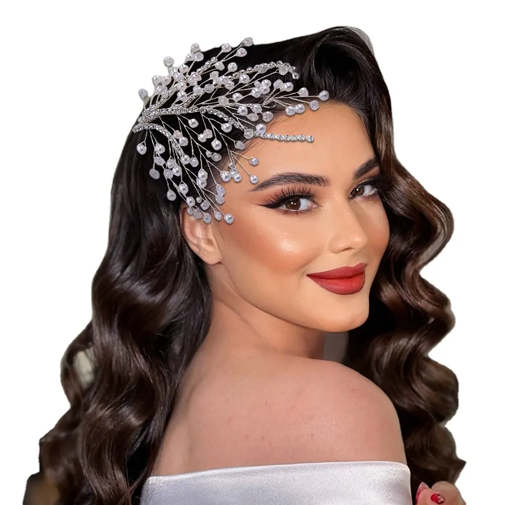 Youlapan HP587-Pearl - Acessório de cabelo para mulheres, chapéu de cristal artesanal de moda para casamento, acessório de cabelo