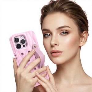 เคสโทรศัพท์ EVA สีชมพู พร้อมขาตั้งแบบเส้น สำหรับ iPhone สไตล์ Ins สีพื้น แต่งรู สำหรับ iPhone Samsung S23 S24 - Product Image 1