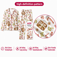 Ensemble de pyjama personnalisé pour femme en polyester, motif canne à sucre aquarelle blanche de Noël, col cranté en satin, taille élastique, respirant, POD