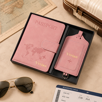 Juego de Porta Pasaportes y Etiqueta de Equipaje de Cuero PU con Bloqueo RFID y Logotipo Personalizado al por Mayor, en Caja de Regalo Personalizada para Regalos Corporativos de Viaje
