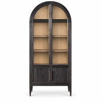 Vitrine arquée haute en bois avec étagères et portes vitrées, meuble de rangement pour salle à manger, salon, bar