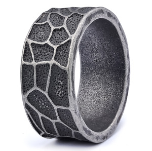 Antique Cracked Band <b>Ring</b> | Stainless Steel Band <b>Ring</b> for Men | Rugged Rustic Vintage Design <b>Statement</b> Jewelry - Product Image 1