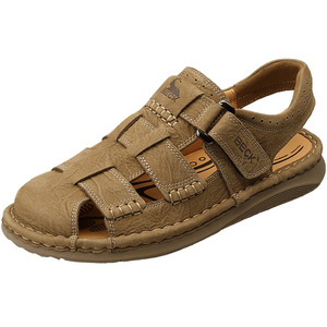 Sandales gladiateur décontractées pour hommes en cuir véritable, respirantes, à enfiler, à bout rond, pour toutes les saisons - Product Image 3