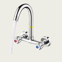 Robinet de cuisine mural moderne et minimaliste à double poignée, eau chaude et froide, avec cartouche céramique, pour la maison, l'hôtel, la cuisine, le balcon et la buanderie