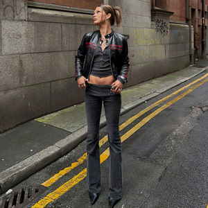 Y2K High-Stretch Eco-Friendly Patchwork <b>Jeans</b> Metal Buckle Waist Flared Pants Bodycon Tummy Control Vintage Denim - Product Image 6