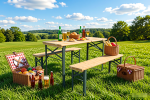 Set Tavolo e Panche <span class=keywords><strong>Pieghevoli</strong></span> in Legno di Abete Massiccio, Resistente, 116 cm, per Picnic, Patio, Feste, Giardino, <span class=keywords><strong>Birreria</strong></span> - Product Image 5